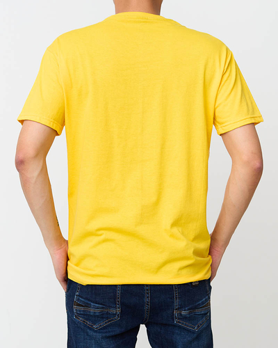 Żółty modny t-shirt męski z nadrukiem - Odzież