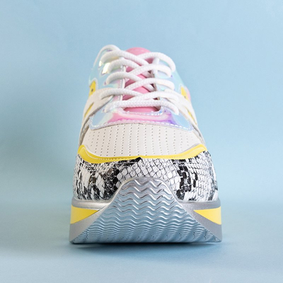 Biało-żółte sneakersy damskie z kolorowymi wstawkami Meia - Obuwie