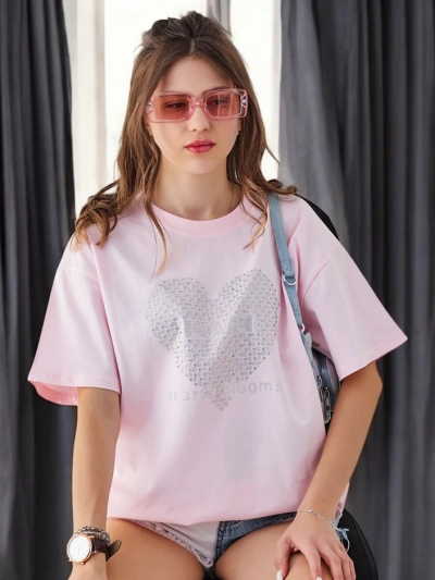 Royalfashion Bawełniany damski t-shirt LOVE z cyrkoniami