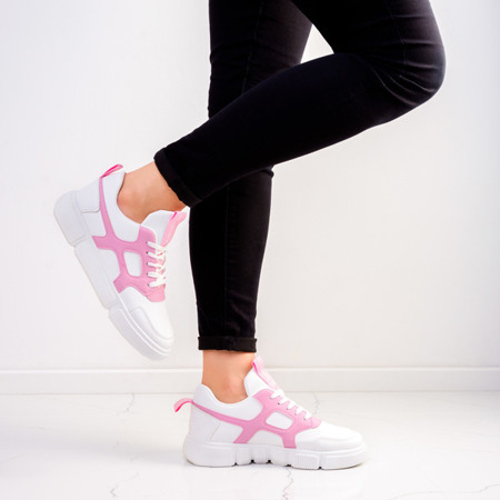 Białe buty sportowe z różowymi wstawkami Polerine - Obuwie 