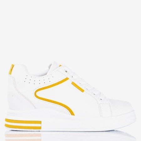 Biało-żółte damskie sneakersy na krytym koturnie Marcja - Obuwie
