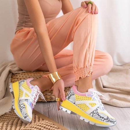 Biało-żółte sneakersy damskie z kolorowymi wstawkami Bumba - Obuwie
