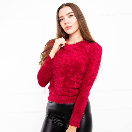 Bordowy futerkowy sweterek damski - Odzież