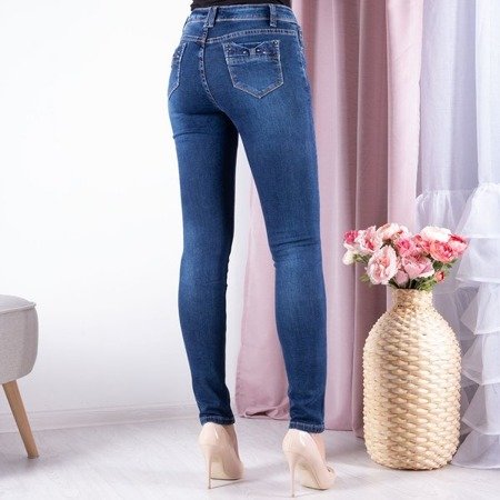 Ciemno - jeansowe spodnie rurki - Spodnie