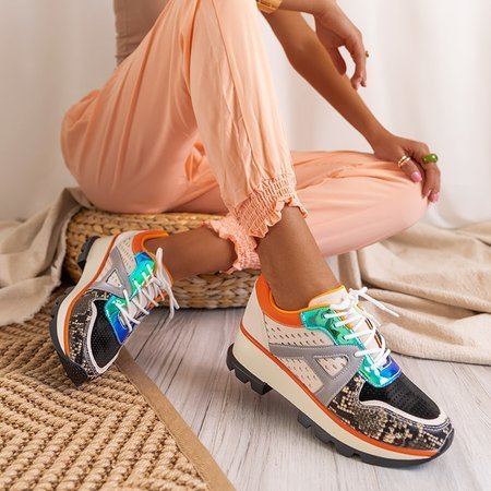 Czarno-pomarańczowe sneakersy z kolorowymi wstawkami Meia - Obuwie