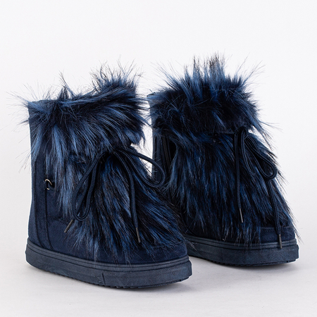Granatowe damskie buty a'la śniegowce z futerkiem Cerika - Obuwie