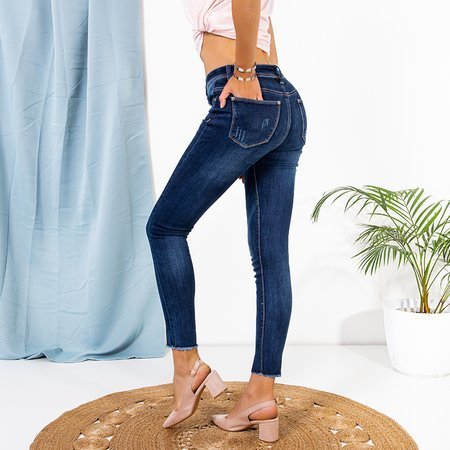 Granatowe damskie spodnie jeansowe - Odzież
