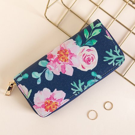 Granatowy portfel z kwiatowym printem - Akcesoria