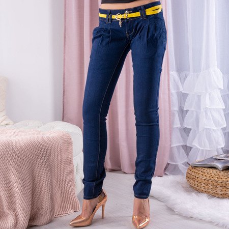 Jeansowe spodnie z zakładkami - Spodnie