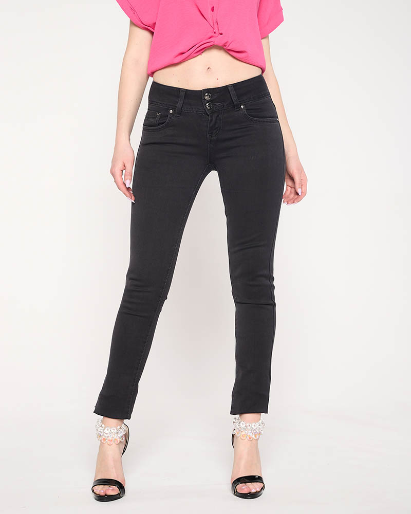 Klasyczne damskie jeansy czarne z niskim stanem- Odzież