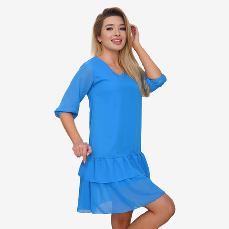 Niebieska damska sukienka z falbankami - Odzież