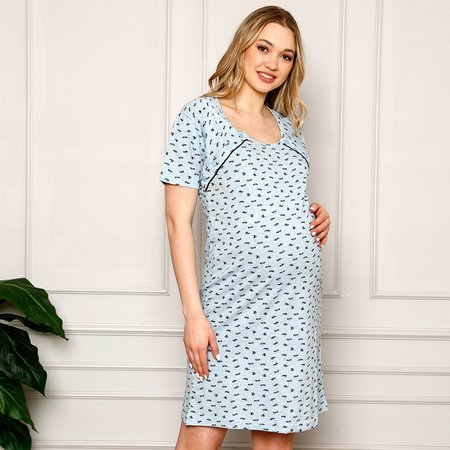 Niebieska nocna koszula ciążowa i do karmienia w kokardki - Odzież