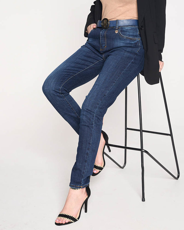 Proste spodnie damskie jeansowe w kolorze granatowym - Odzież