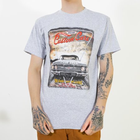 Royalfashion Szary bawełniany męski t-shirt z nadrukiem samochodu
