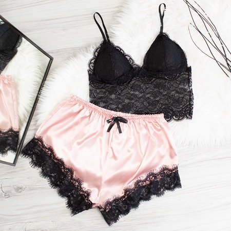 Różowo-czarna damska 2-częściowa piżama - Odzież