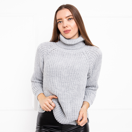 Szary damski sweter z golfem - Odzież