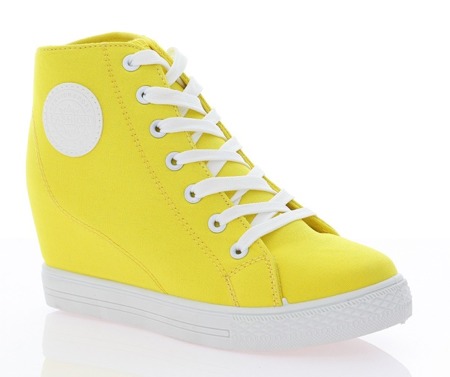 Żółte, sneakersy na koturnie - Obuwie
