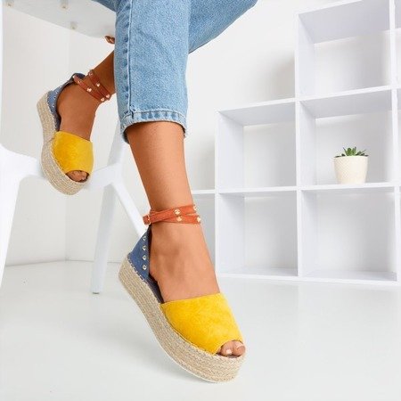 Żółto-niebieskie sandały damskie a'la espadryle Irimida- Obuwie