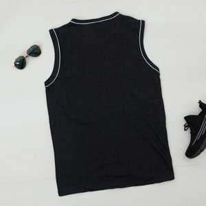 Bawełniana czarna męska koszulka bez rękawów - Odzież