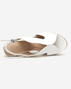 Białe damskie sandały na wysokim koturnie Sapian - Obuwie