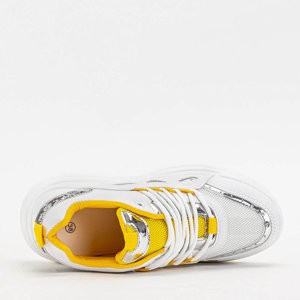 Białe sneakersy damskie z żółtymi elementami na grubej podeszwie Gisela - Obuwie