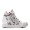 Białe sneakersy na koturnie w kwiaty   - Obuwie