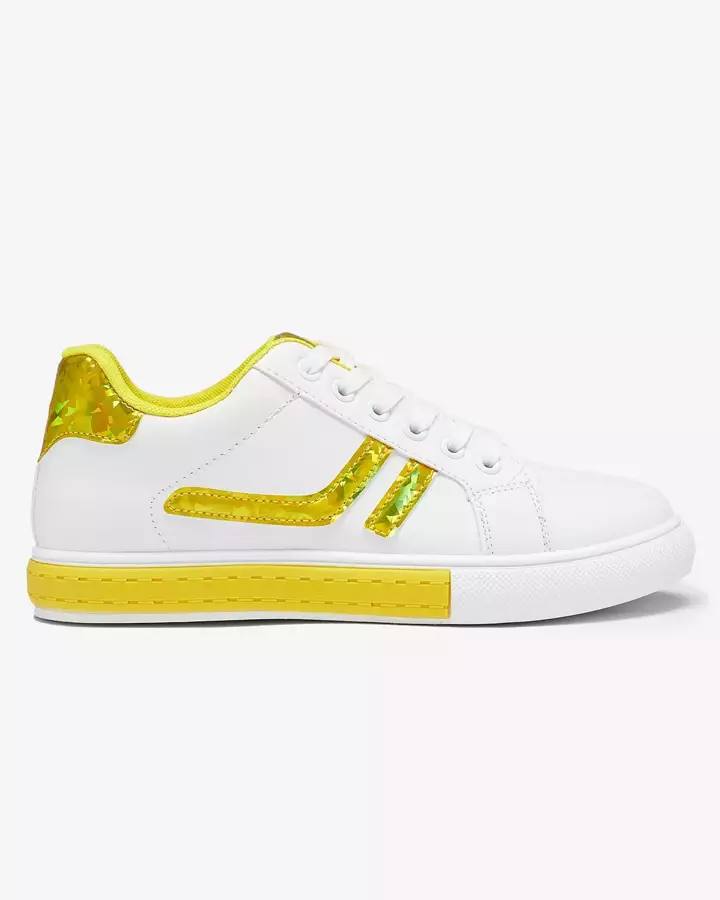 Białe sportowe buty damskie z żółtymi holograficznymi wstawkami Bielga- Obuwie