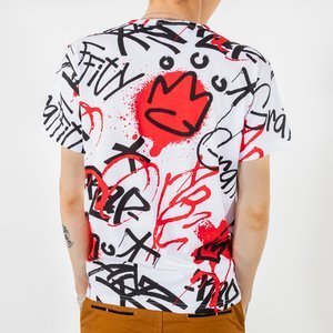 Biało - czerwona bawełniana koszulka męska z napisami - Odzież