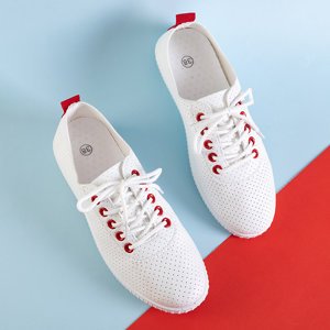 Biało - czerwone ażurowe tenisówki Jasenik - Obuwie