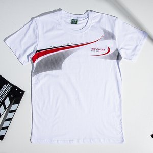 Biały męski bawełniany t-shirt z nadrukiem - Odzież