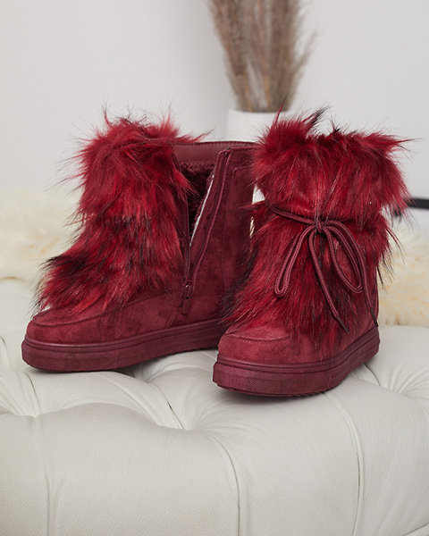 Bordowe damskie buty a'la śniegowce z futerkiem Cerika - Obuwie