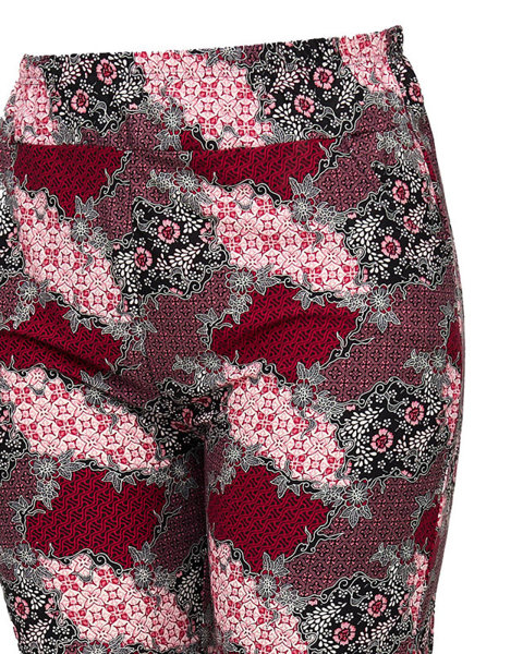 Bordowe wzorzyste spodnie damskie PLUS SIZE - Odzież