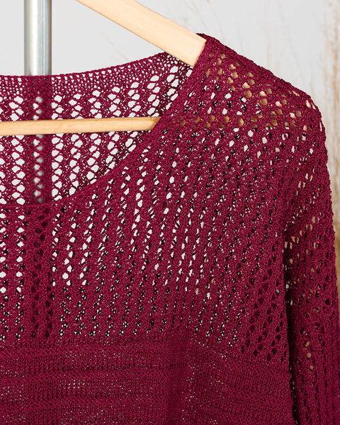 Bordowy ażurowy damski sweter - Odzież