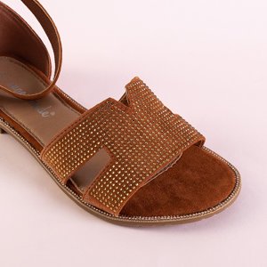 Brązowe damskie sandały z cyrkoniami Motilya - Obuwie