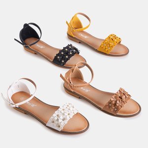Brązowe damskie sandały z kwiatuszkami Rafana - Obuwie