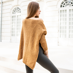 Camelowy sweter damski oversize- Odzież