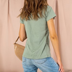 Ciemnozielony damski bawełniany t-shirt z nadrukiem - Odzież