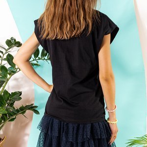 Czarna damska koszulka bawełniana z printem - Odzież