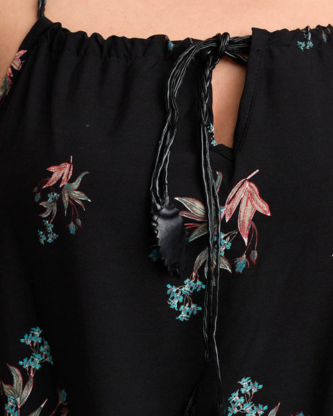 Czarna damska narzutka typu sukienka w kwiaty - Odzież