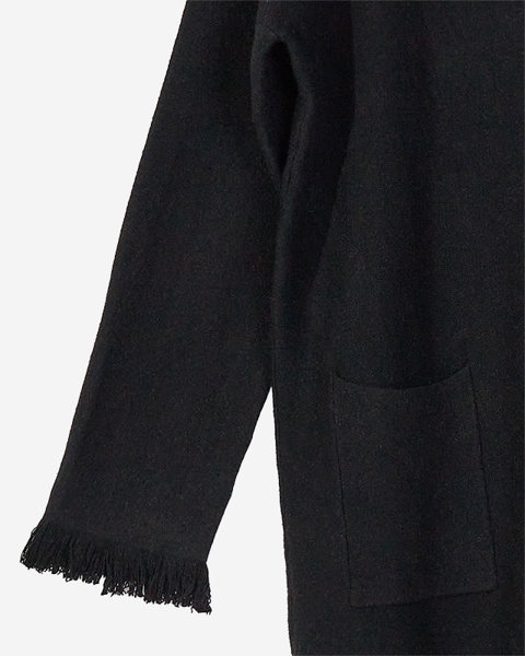 Czarna damska tunika swetrowa z frędzelkami- Odzież