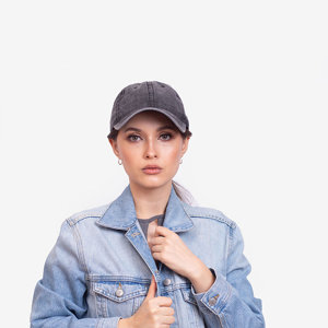 Czarna jeansowa damska czapka z daszkiem - Akcesoria