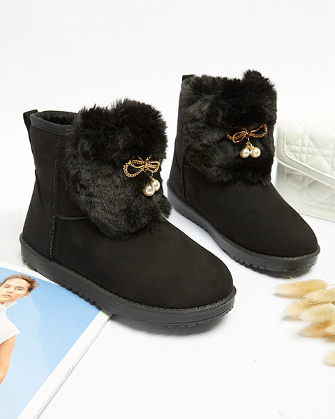 Czarne buty a'la śniegowce damskie z ozdobną cholewką Cioni- Obuwie