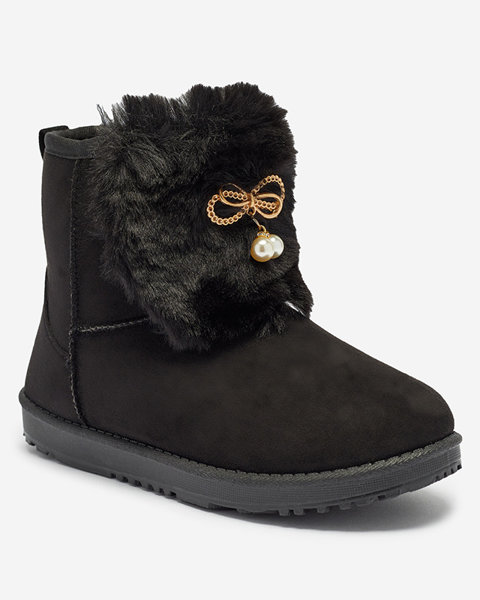 Czarne buty a'la śniegowce damskie z ozdobną cholewką Cioni- Obuwie