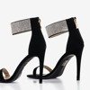 Czarne damskie sandały na wyższej szpilce z cyrkoniami Klisona - Obuwie