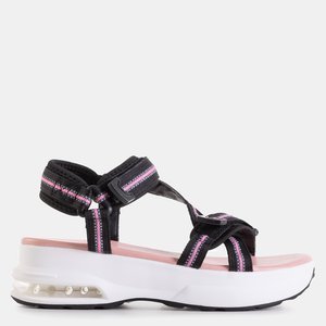 Czarne damskie sportowe sandały z różowymi wstawkami Rieka - Obuwie 
