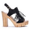 Czarne sandały na słupku z frędzelkami Fominea - Obuwie
