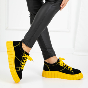 Czarne sportowe buty damskie na żółtej platformie Miko - Obuwie