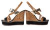 Czarno-brązowe sandały na koturnie- Obuwie
