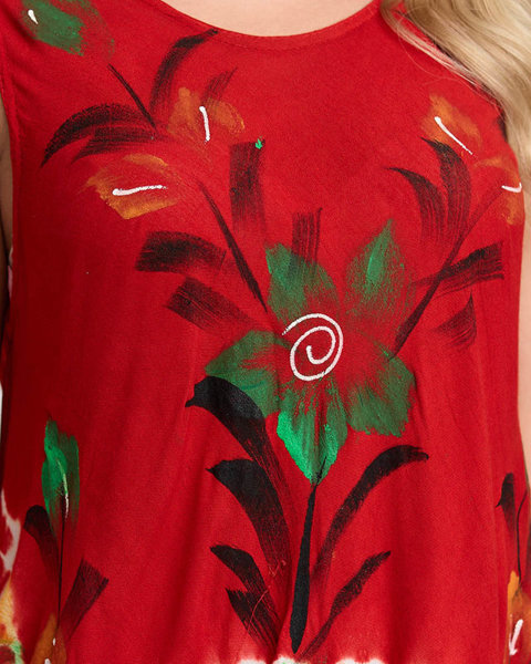 Czerwona damska wzorzysta narzutka typu sukienka w kwiaty - Odzież