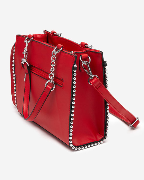 Czerwona mała torebka damska z plecioną wstawką - Akcesoria
